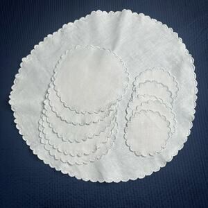 VTG White Homespun Linen Set - Placemats, Coasters, Centerpiece Tablecloth